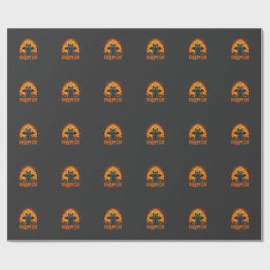 Papel De Presente Gato Assustador Desenho Gráfico Morcego Lua de Hal