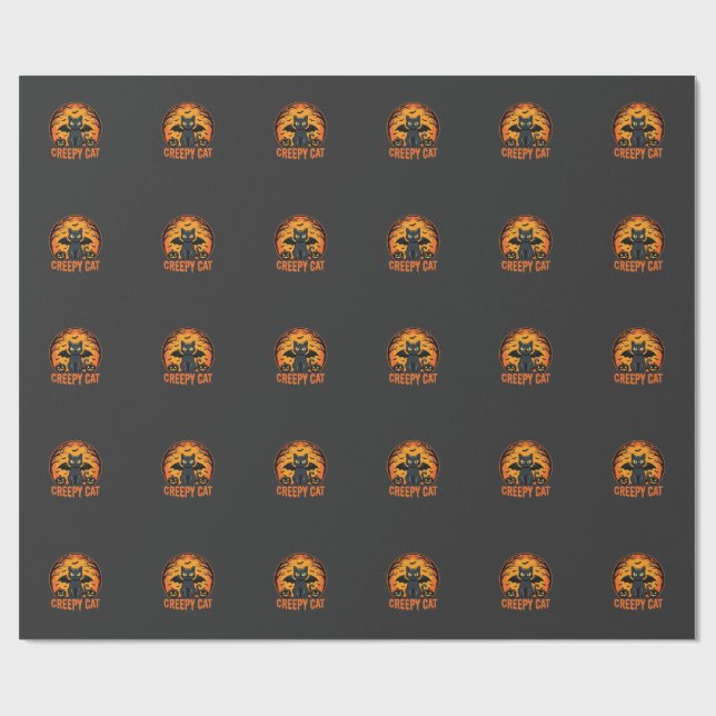 Papel De Presente Gato Assustador Desenho Gráfico Morcego Lua de Hal (Aberto)