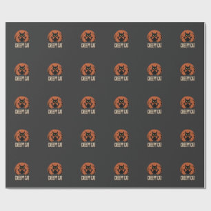 Papel De Presente Gato Assustador Gráfico de Lua Vintage de Hallowee