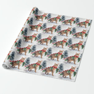 Papel De Presente Gato Bengal na neve de Natal