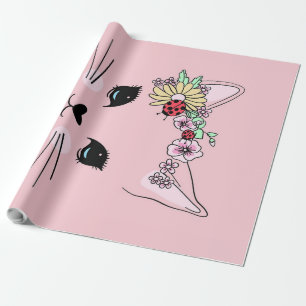 Papel De Presente Gato Bonito Com Cara De Gato Meia Gatinha Rosa Gat