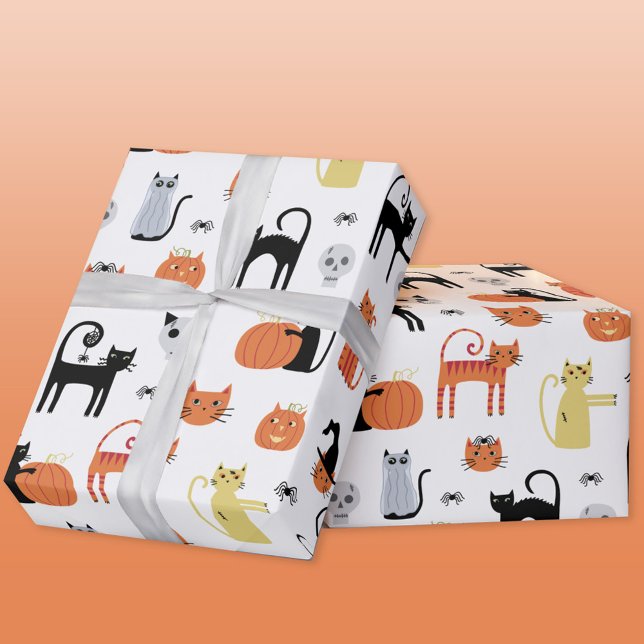 Papel De Presente Gato Bonito de Halloween Spooky (Halloween cats fun gift wrapping paper roll)