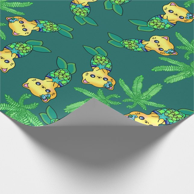 Papel De Presente Gato Bonito do Oceano de Sereia da Selva (Ponta)