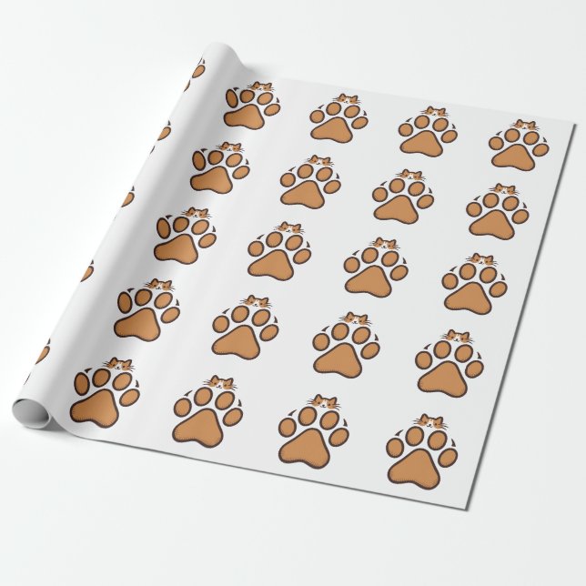 Papel De Presente Gato Bonito Escondendo em Impressão de Pata - Ilus (Desenrolado)