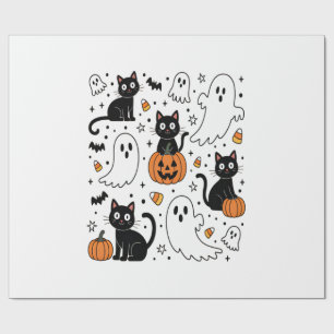 Papel De Presente Gato Boo Fantasma de Halloween Fofo