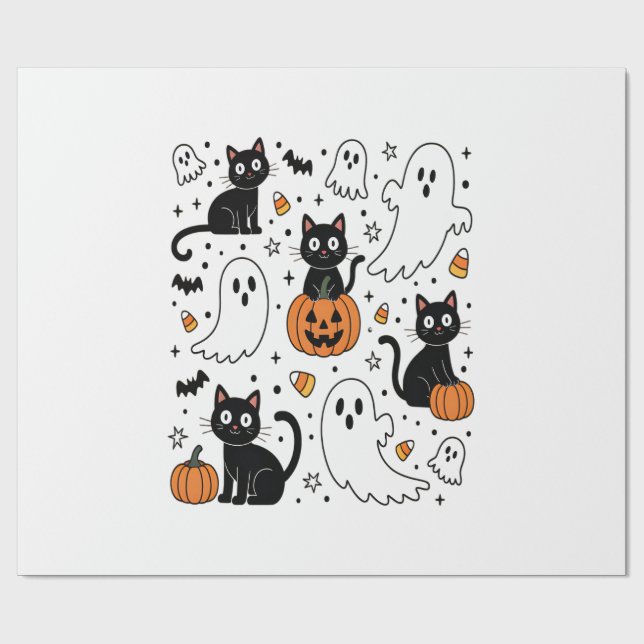 Papel De Presente Gato Boo Fantasma de Halloween Fofo (Aberto)