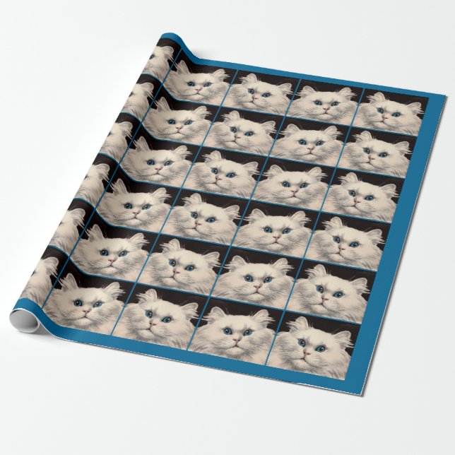 Papel De Presente gato branco com olhos azuis (Desenrolado)