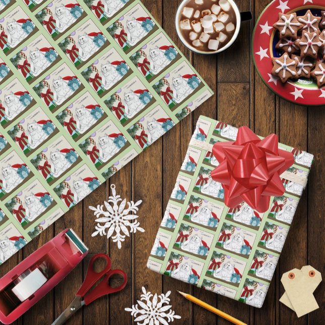 Papel De Presente Gato Branco Engraçado Ornamentos de Natal Árvore V (Criador carregado)