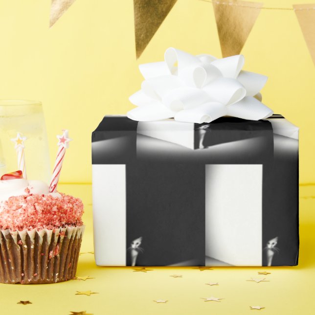 Papel De Presente Gato Branco Na Sombra Preta (Festa de aniversário)