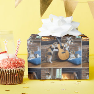 Papel De Presente Gato Calico com Gatinhos e Violão