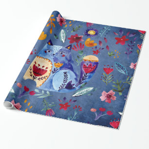 Papel De Presente Gato Cheeky no Jardim Flor