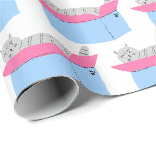 Papel De Presente Gato Cinza na Caixa
