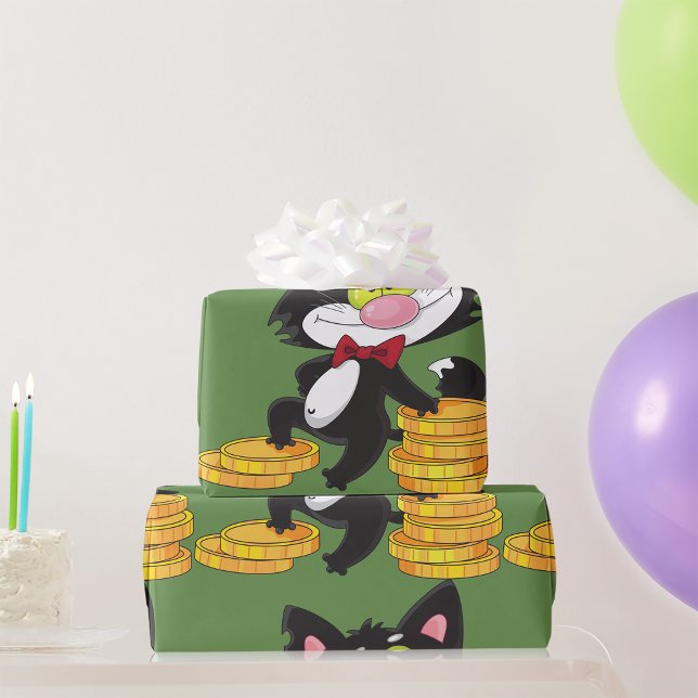 Papel De Presente Gato com papel de moldagem de dinheiro (Criador carregado)