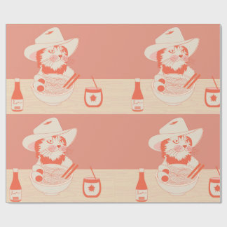 Papel De Presente Gato Cowboy comendo Ramen