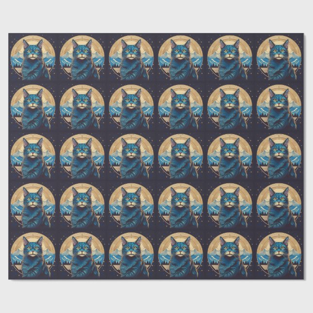 Papel De Presente Gato Cymric com cenário de montanha em destaque (Aberto)