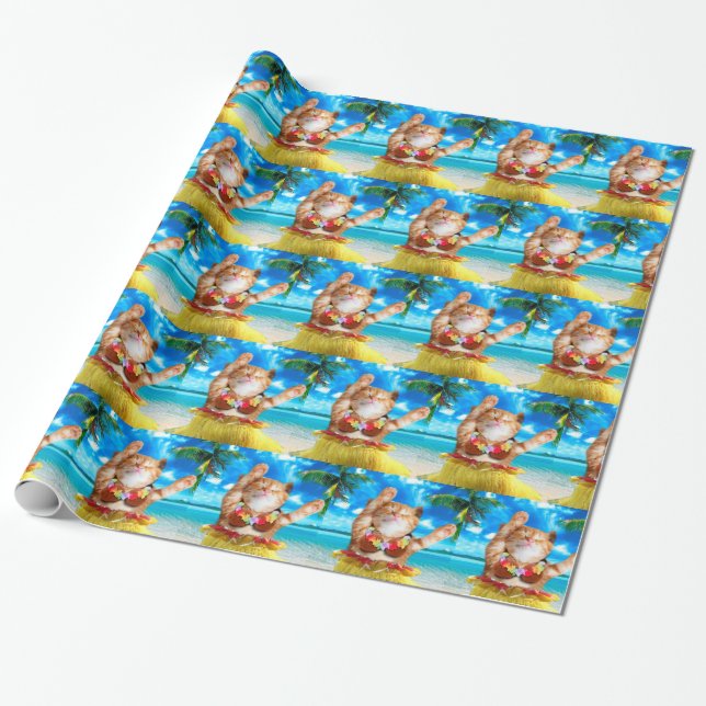 Papel De Presente gato dançarino havaiano (Desenrolado)