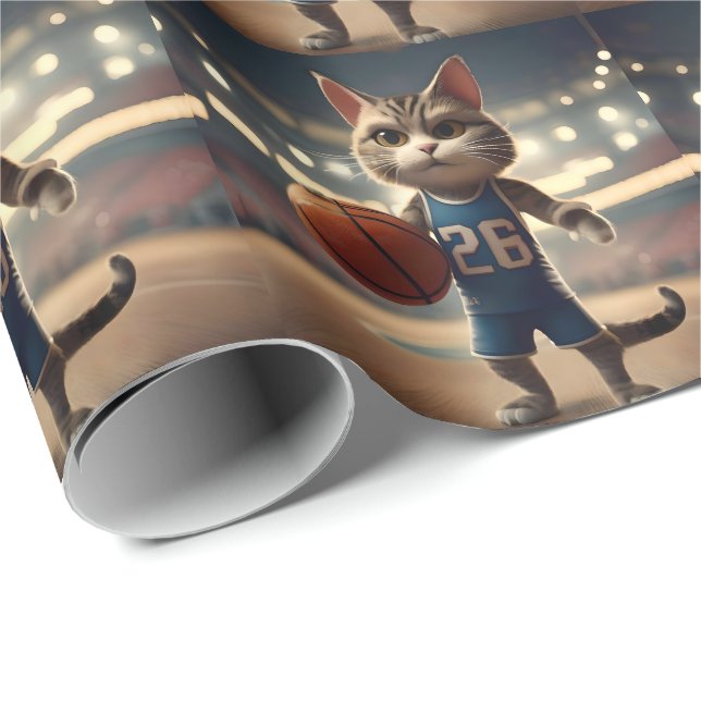 Papel De Presente Gato de basquete, (Ponta do rolo)