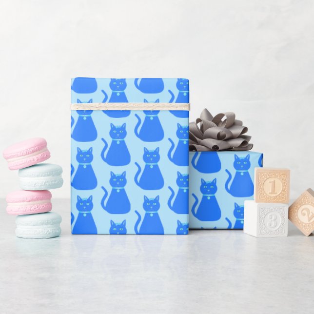 Papel De Presente Gato De Bebê Azul E Bonito, Patterado (Chá de bebê)