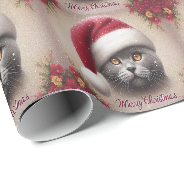 Papel De Presente Gato de Bomba do Xmas, Feliz Gatinho de Bomba de N (Ponta do rolo)