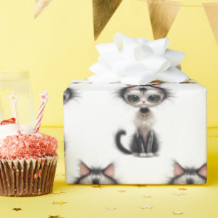 Papel De Presente Gato De Cartoon Com Colar De Pérolas