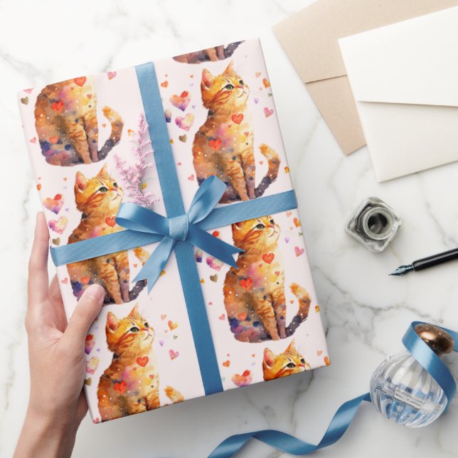 Papel De Presente Gato de Comprimido Bonito com Corações (Presentear)