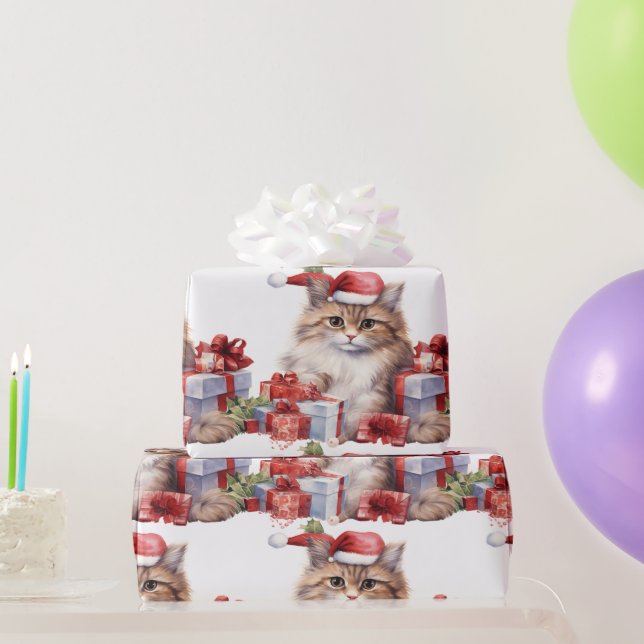 Papel De Presente Gato de férias com sabor festivo (Presentes para festas)