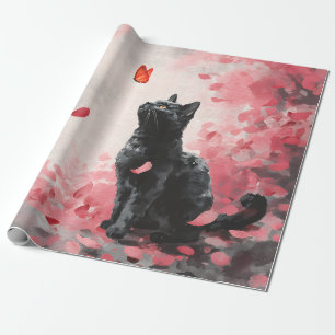 Papel De Presente Gato de Flor de Cerejeira e Borboletas (3)