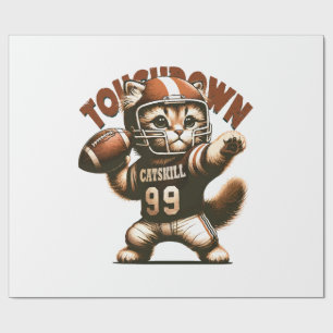 Papel De Presente Gato de Futebol Americano - Touchdown Purrfeição