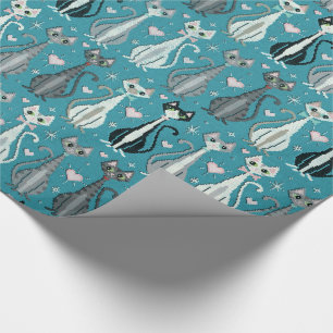 Papel De Presente Gato de Gatinho Retro (faux) Cross Stitch ©studiox