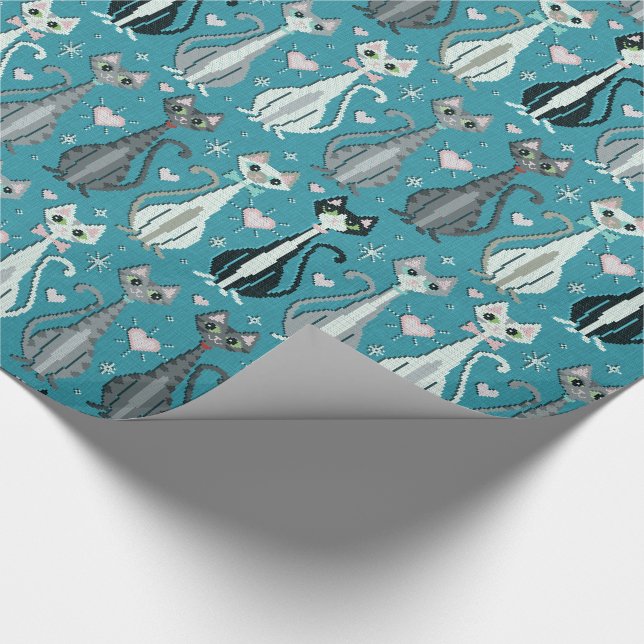 Papel De Presente Gato de Gatinho Retro (faux) Cross Stitch ©studiox (Ponta)