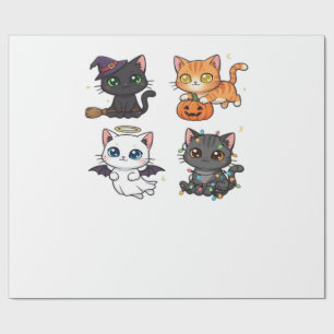 Papel De Presente Gato de Halloween Felino Assustador e Elegante Ins