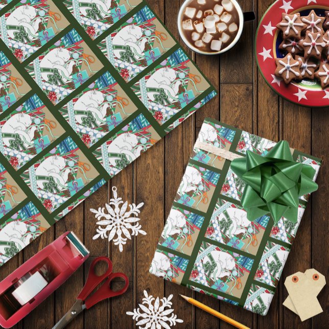 Papel De Presente Gato de Natal Branco (Criador carregado)
