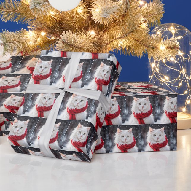 Papel De Presente Gato De Natal Com Scarf Vermelho (Feriados)
