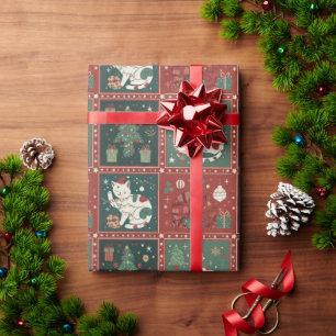 Papel De Presente Gato de Natal Fofinho de Gatinho de Férias com Cha