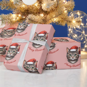 Papel De Presente Gato de Natal Fofo Personalizado com Chapéu de Pap
