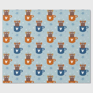 Papel De Presente Gato de Natal giro em floco de neve azul de Mug