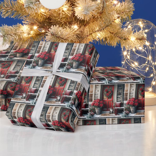 Papel De Presente Gato De Natal Na Porta (Feriados)