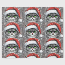 Papel De Presente Gato de Natal Sr. Cara Amarrada (Cinza)