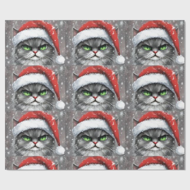 Papel De Presente Gato de Natal Sr. Cara Amarrada (Cinza) (Aberto)