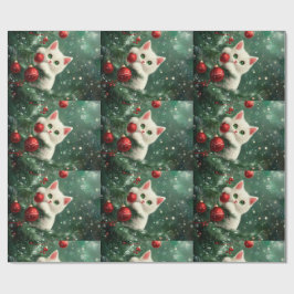 Papel De Presente Gato de Natal Subindo Árvore de Natal