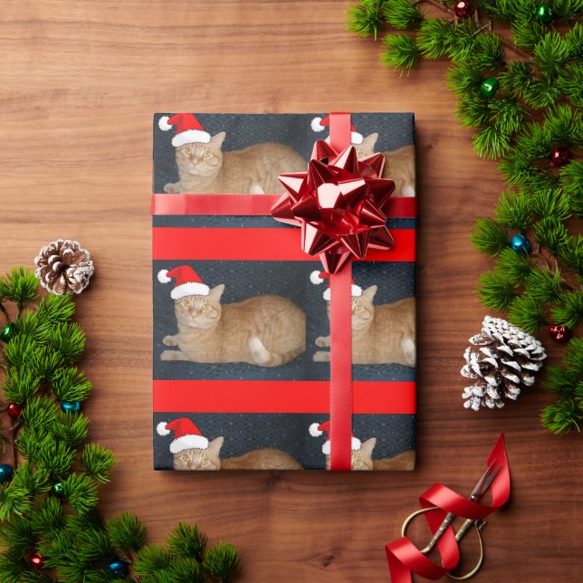 Papel De Presente Gato de Tabby Laranja Natal (Presente de Natal)