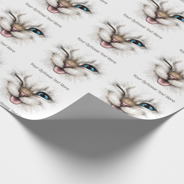 Papel De Presente Gato de Winking de Texto Personalizado (Ponta)