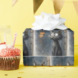 Papel De Presente Gato Desgrenhado Olhando para uma Borboleta