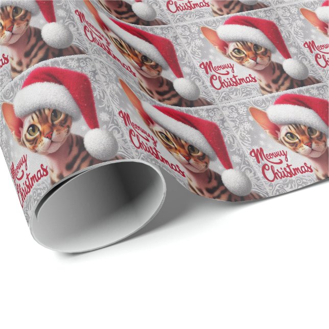 Papel De Presente Gato Devon Rex de Natal, Gato de Papais noeis de N (Ponta do rolo)