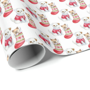 Papel De Presente Gato e Cachorro em Meias de Natal