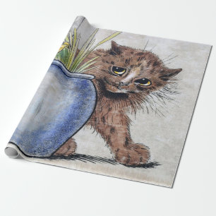 Papel De Presente Gato e Pássaro Pequeno Amarelo, Louis Wain