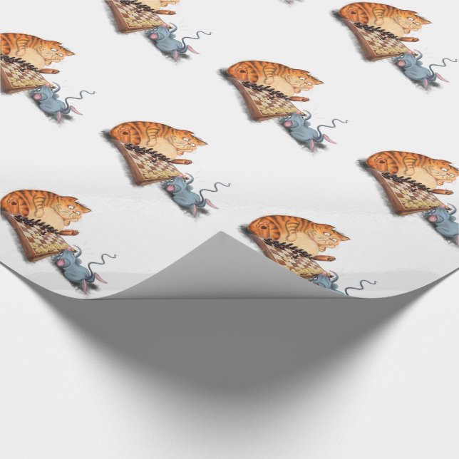 Papel De Presente Gato e Rato Brincando de Cartoon de Xadrez (Ponta)