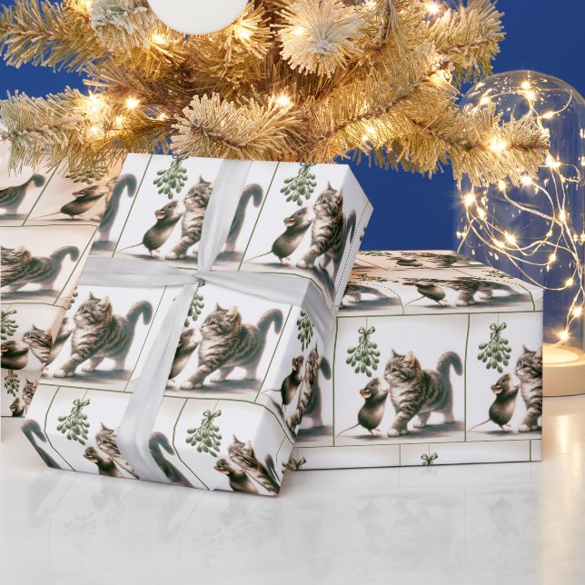 Papel De Presente Gato e Rato de Aquarela com Mistura (Feriados)