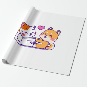 Papel De Presente Gato E Shiba Inu