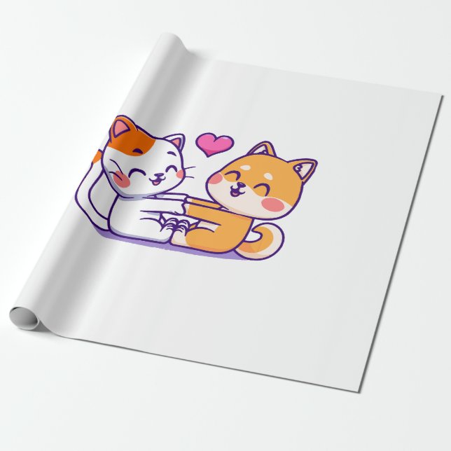 Papel De Presente Gato E Shiba Inu (Desenrolado)